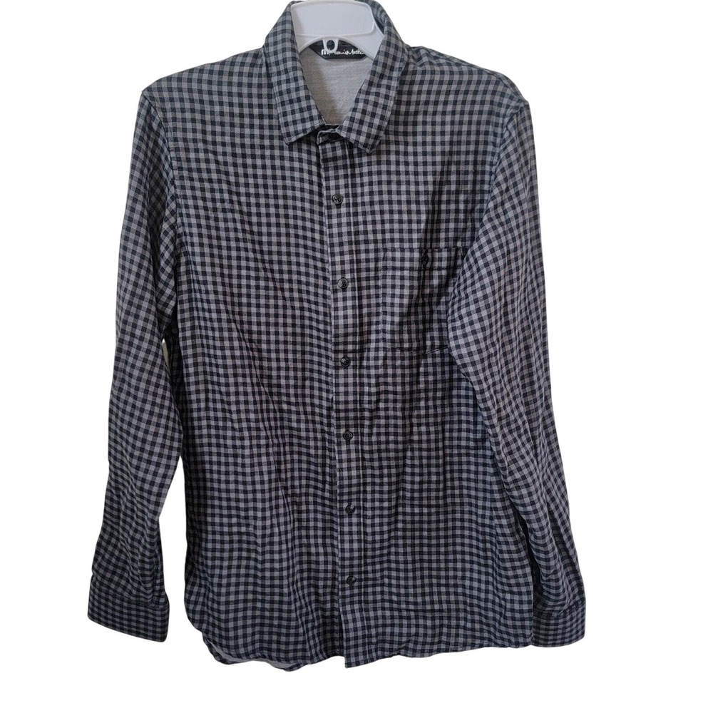 Travis Mathew Plaid Long Sleeve Button Up 100% Cotton Shirt Gray Black Medium